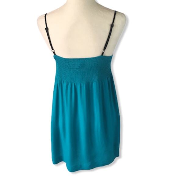 Guess turquoise blue sundress medium rayon smocked spaghetti strap babydoll mini - Picture 3 of 6